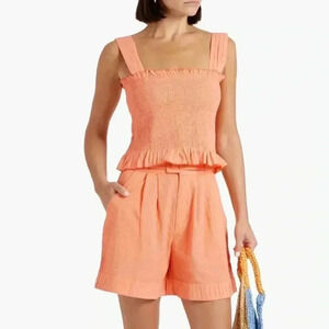 NWT SOLID & STRIPED Phoebe cropped shirred cotton tank top peach S